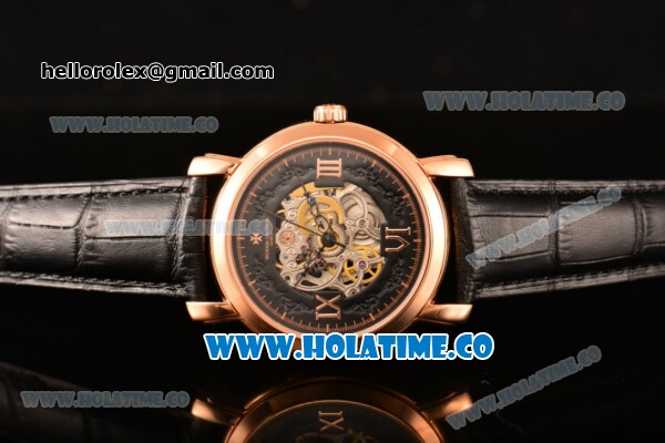 Vacheron Constantin Malte Asia Automatic Rose Gold Case with Black Skeleton Dial and Roman Numeral Markers - Click Image to Close